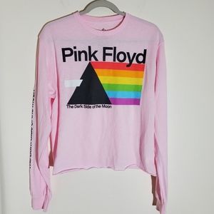 Pink Floyd "The Dark Side of the Moon" Cropped Cut Hem Long Sleeve Band …